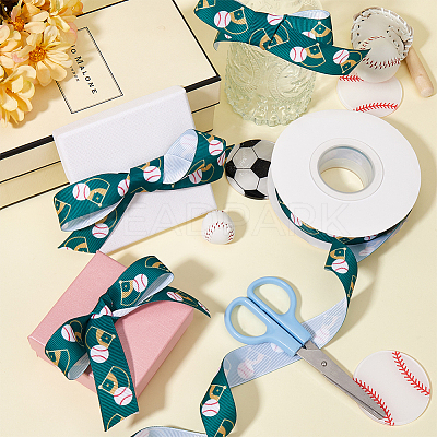 25 Yards Sport Ball Theme Printed Polyester Grosgrain Ribbon OCOR-WH20002-03A-05-1