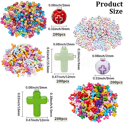 800Pcs 4 Styles Cross Theme Acrylic Beads MACR-PA0001-45D-1