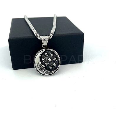Men's 304 Stainless Steel Moon Star Pendant Punk Vintage Necklaces LK3922-1