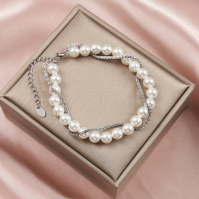 Adjustable Shell Pearl Beaded Bracelets BJEW-L692-009P-1