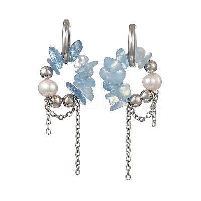Natural Aquamarine Chips Drop Earrings EJEW-TA00817-03-1