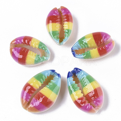 Printed Natural Cowrie Shell Beads X-SSHEL-R047-01-A05-1
