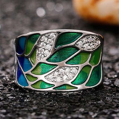 Brass Micro Pave Cubic Zirconia and Enamel Finger Rings FS-WGC3946-02-1