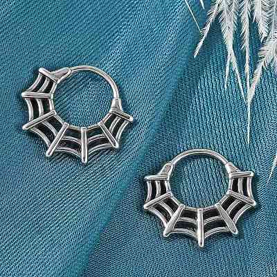 Spider Web 316 Surgical Stainless Steel Hoop Earrings EJEW-G416-40AS-1