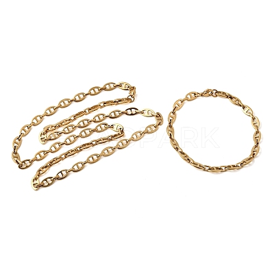 304 Stainless Steel Mariner Link Chains Bracelet & Necklace Jewelry Sets SJEW-L199-16G-1