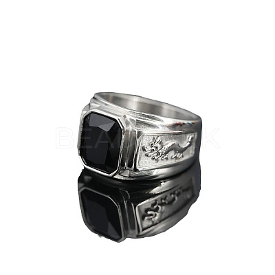Rectangle 304 Stainless Steel with Cubic Zirconia Finger Rings for Men FS-WG909F6-11-1