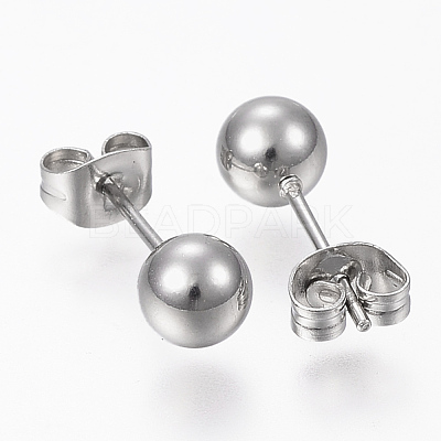 Tarnish Resistant 201 Stainless Steel Ball Stud Earrings STAS-P179-02P-4mm-1