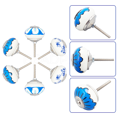 6Pcs 3 Styles Printing Porcelain Drawer Knobs FIND-GA0001-29C-1