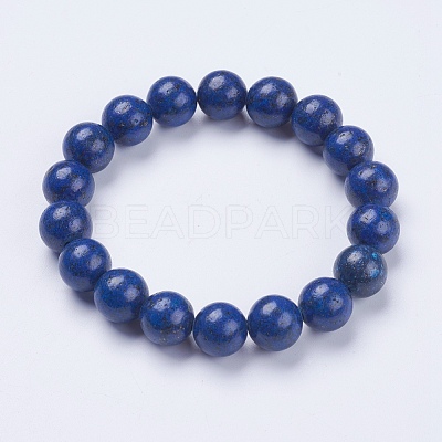 Natural Lapis Lazuli Beaded Stretch Bracelets BJEW-I253-10mm-09-1
