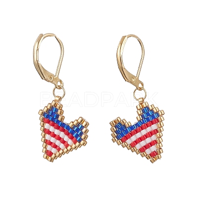 Heart Glass Seed Beaded Leverback Earrings EJEW-MZ00692-1