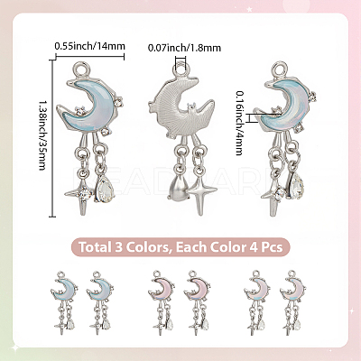 12Pcs 3 Colors Alloy Glass Pendants FIND-SC0021-07-1