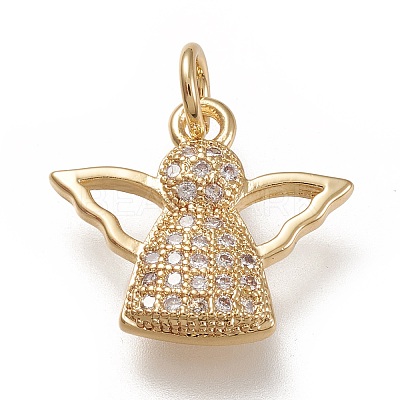Brass Micro Pave Clear Cubic  Zirconia Pendants X-ZIRC-L099-032G-1