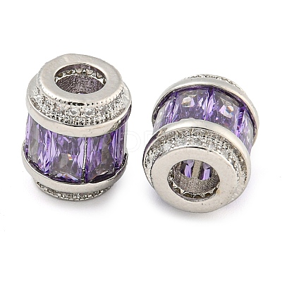 Rack Plating Brass Micro Pave Cubic Zirconia European Beads KK-F089-31P-04-1