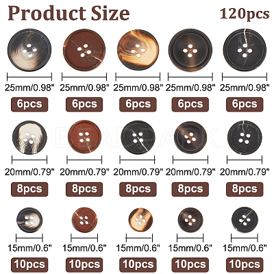 120Pcs 15 Styles Resin Buttons RESI-OC0001-62-1