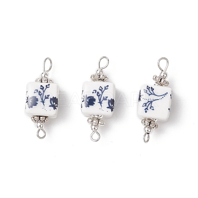 Handmade Flower Printed Porcelain Cube Links PALLOY-JF03965-02-1