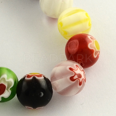 Round Handmade Millefiori Glass Beads Strands X-LK-R004-82-1