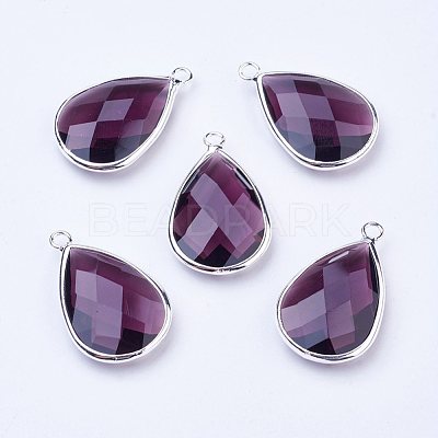 Silver Color Plated Brass Glass Teardrop Pendants X-GLAA-M006-A-06S-1