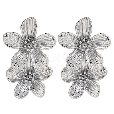 304 Stainless Steel Flower Stud Earrings for Women EJEW-U023-09P-1