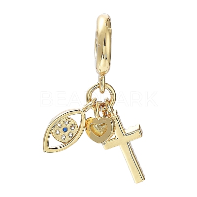 Rack Plating Eco-Friendly Brass Pave Clear Cubic Zirconia European Dangle Charms KK-M256-03G-1