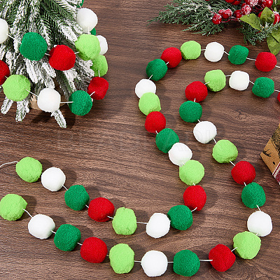 4Pcs Pom Pom Ball with Polyester Cord Hanging Banners AJEW-CP0009-76C-1