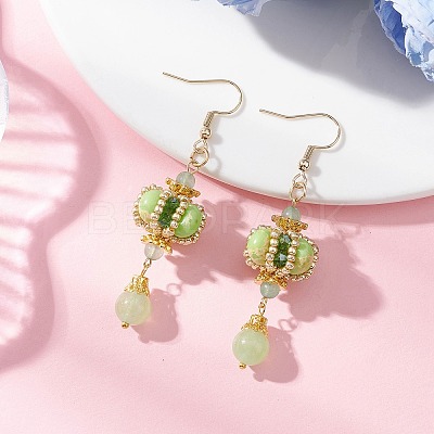 Lantern 304 Stainless Steel Synthetic Imperial Jasper Dangle Earrings EJEW-MZ00609-1