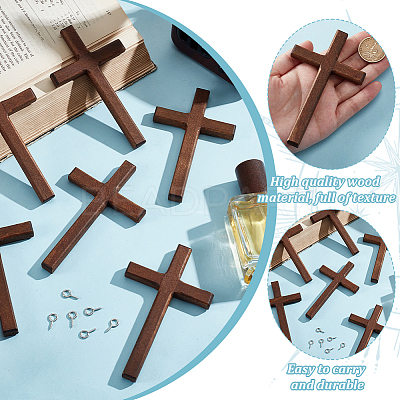 6Pcs Wooden Cross Wall Decoration AJEW-GO0002-23C-1