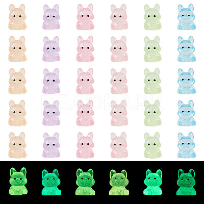 48Pcs 6 Colors Luminous Resin Dog Figurine DJEW-TA0001-43-1