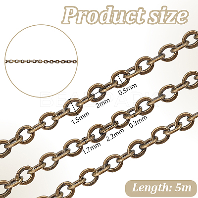 5 Yard Brass Cable Chains Cable Chain Size 2x1.5x0.5mm Antique Bronze Jewelry Making Chain CHC-PH0001-13AB-FF-1