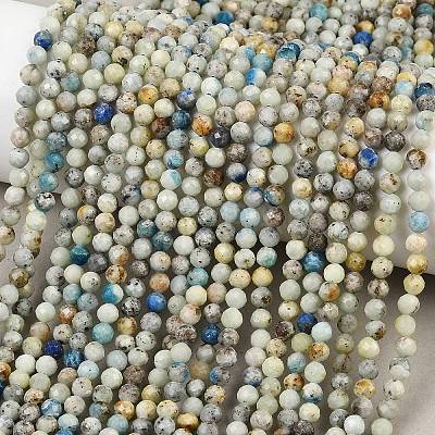 Natural Blue Azurite in Calcite Beads Strands G-P618-4mm-01-1