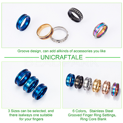 18Pcs 18 Styles 201 Stainless Steel Grooved Finger Ring Settings STAS-UN0042-78-1