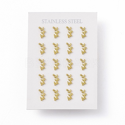 PVD Vacuum Plating 304 Stainless Steel Tiny Leafy Branch Stud Earrings for Women X-EJEW-P212-11G-1