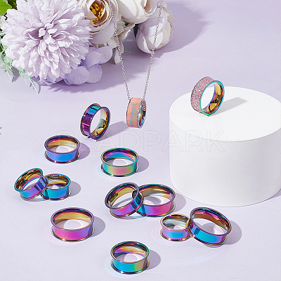 18Pcs 9 Size 201 Stainless Steel Grooved Finger Ring Settings STAS-UN0049-69MC-1