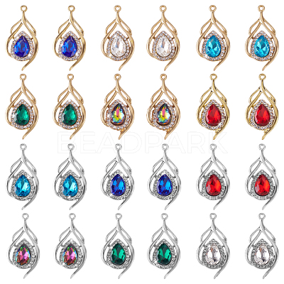 24Pcs 12 Colors Alloy Glass Pendants ALRI-GA0001-15-1