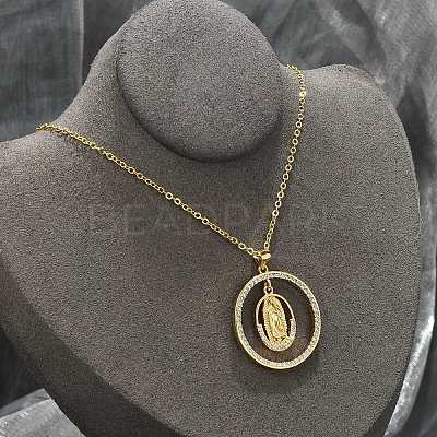 Brass Micro Pave Clear Cubic Zirconia Ring Pendant Necklaces NJEW-P322-A03-G-1