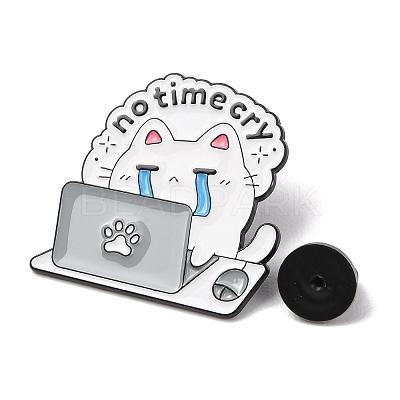 No Time Cry Workaholic Cat Enamel Pins JEWB-B047-01B-1