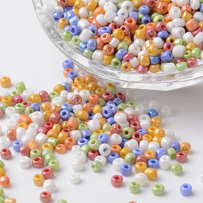 8/0 Opaque Colors Rainbow Plated Round Glass Seed Beads SEED-K003-3mm-M02-1