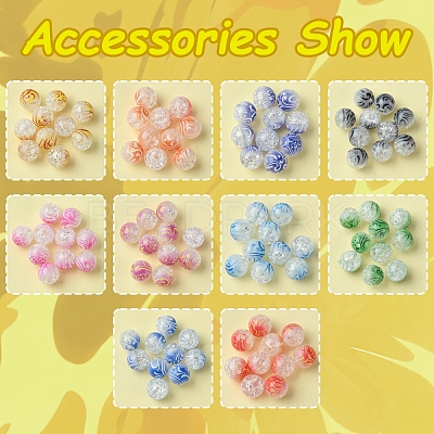 100Pcs 10 Colors Two Tone Spray Painted Crackle Acrylic Beads DIY-FS0006-73-1