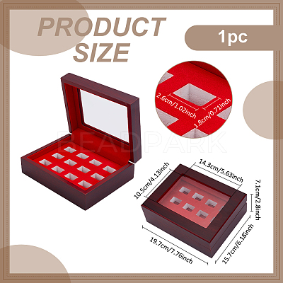 12-Slot Wood Championship Ring Display Cases CON-WH0123-25-1