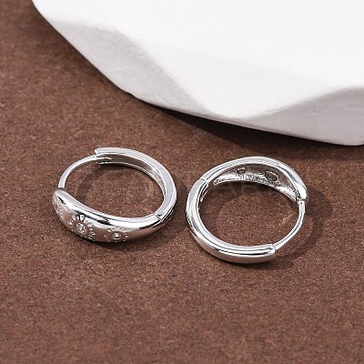 Fireworks 925 Sterling Silver Micro Pave Clear Cubic Zirconia Hoop Earrings EJEW-K317-02P-1