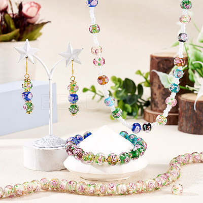 1 Strand Handmade Lampwork Inner Flower Rondelle Beads Strands LAMP-TA0002-72I-1