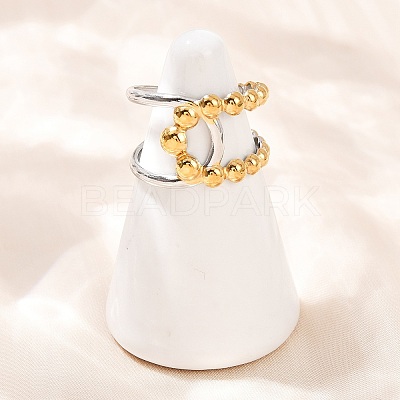 304 Stainless Steel Double Color Cuff Rings RJEW-S635-01GP-16-1