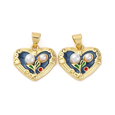 Flower Brass Enamel Pendants KK-D390-17G-05-1