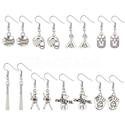 8 Pairs 8 Style Softball Sport Theme Alloy Dangle Earrings EJEW-AN0003-21-1