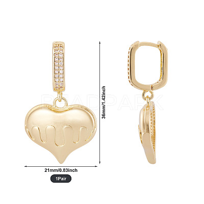 1Pair Brass Clear Cubic Zirconia Heart Hoop Earrings EJEW-TA0008-59-1