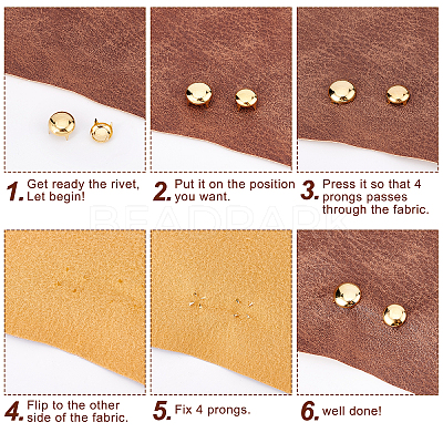 200Pcs 5 Style Brass Four-Claw Rivets KK-GF0001-07G-1