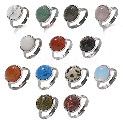 Half Round Natural & Synthetic Gemstone Finger Rings RJEW-M062-01P-23-1