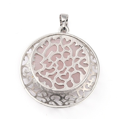 Mixed Gemstone Pendants with Hollow Platinum Brass Findings G-P448-A-1