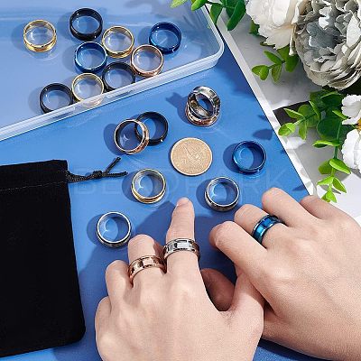 20Pcs 5 Style 201 Stainless Steel Grooved Finger Ring Settings STAS-UN0040-17-1