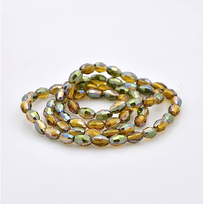 Half Rainbow Plated Glass Faceted Rice Beads Strands GLAA-A030A-HR06-1