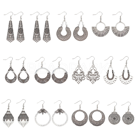 4 Sets 4 Style Tibetan Style Alloy Geometric Dangle Earrings for Women EJEW-AN0003-86-1